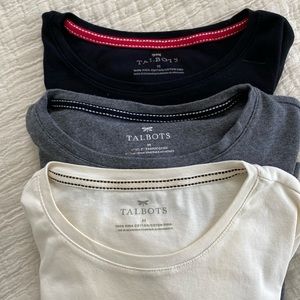 Talbots set of three long sleeve cotton T-shirts. Medium in black, gray & cream.